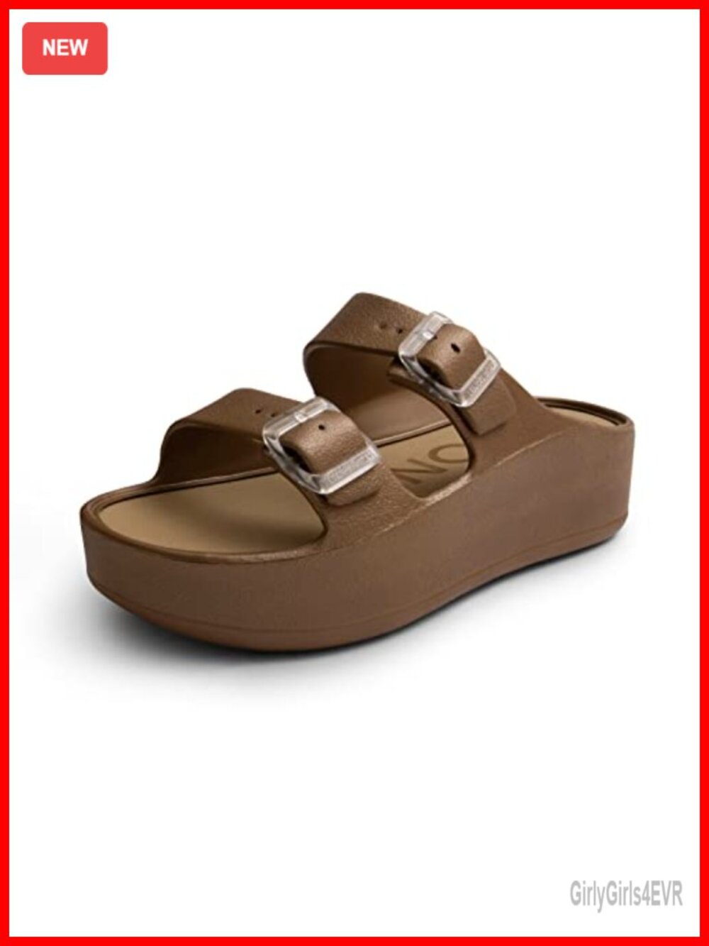 Women's Platform Sandals Chunky Double-Buckled Vegan Slides